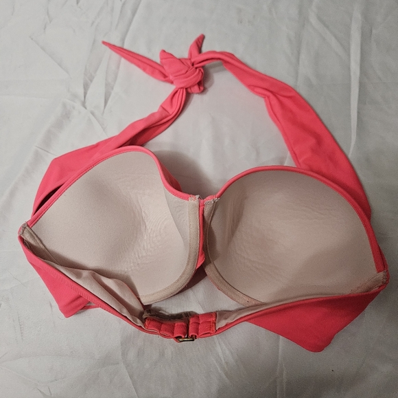 Victoria Secret Swim Lined Bikini Top Hot Pink Tie Neck! - Picture 3 of 8